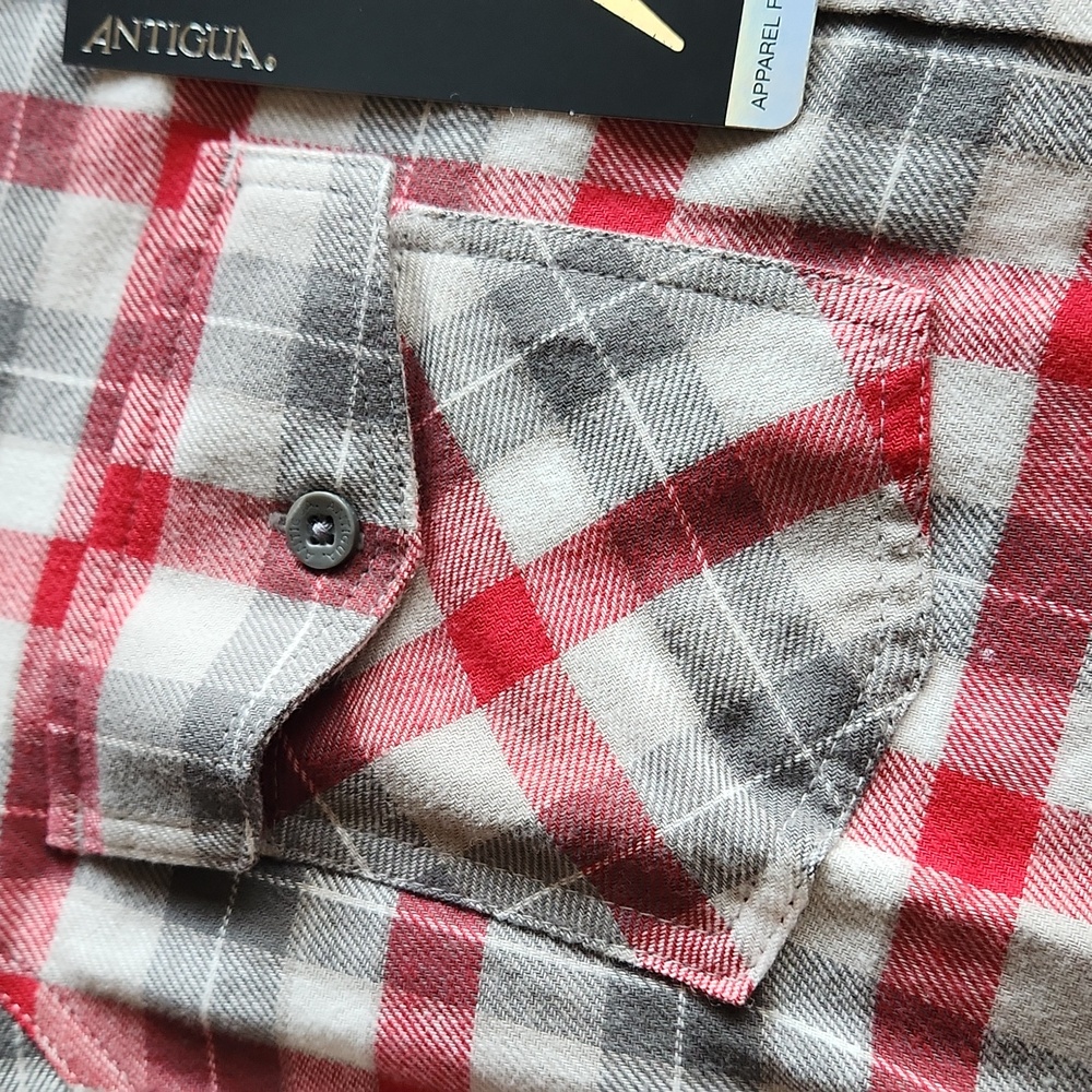NWT Antigua womans red, gray, and white plaid long sleeve shirt size medium - Picture 6 of 7